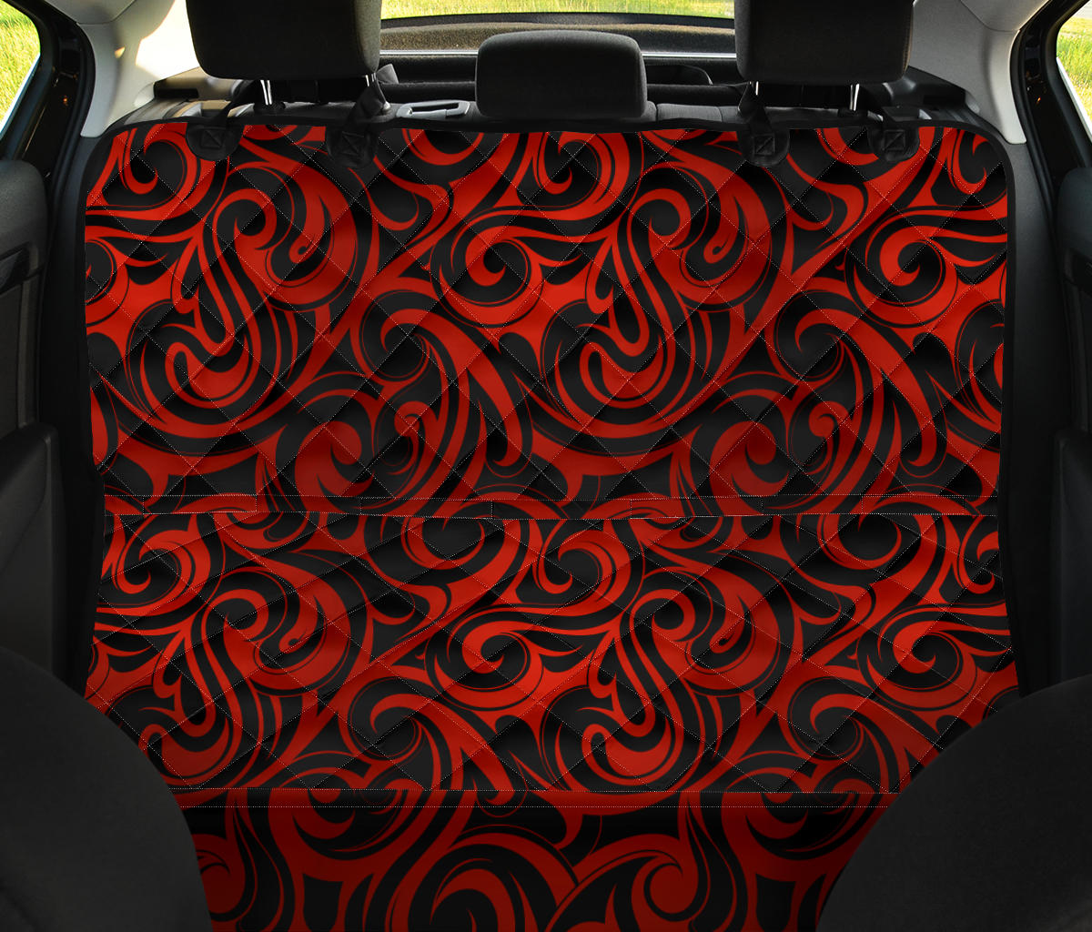 Red Tribal Swirls Car Back Seat Pet Cover