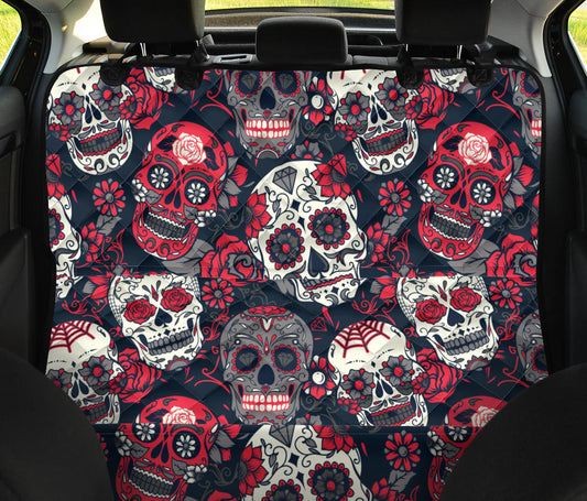 Sugar Skulls & Roses Car Back Seat Pet Cover