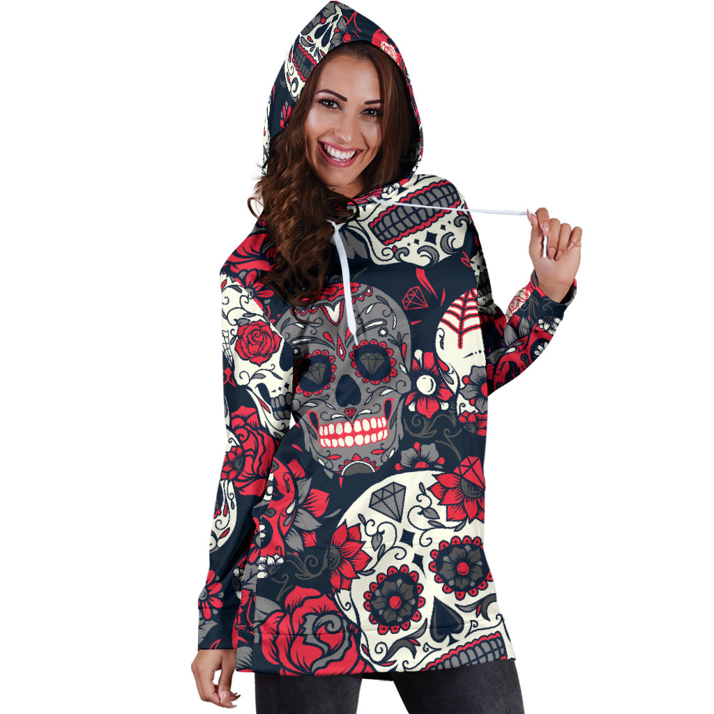 Sugar Skulls & Roses Womens Hoodie Dress