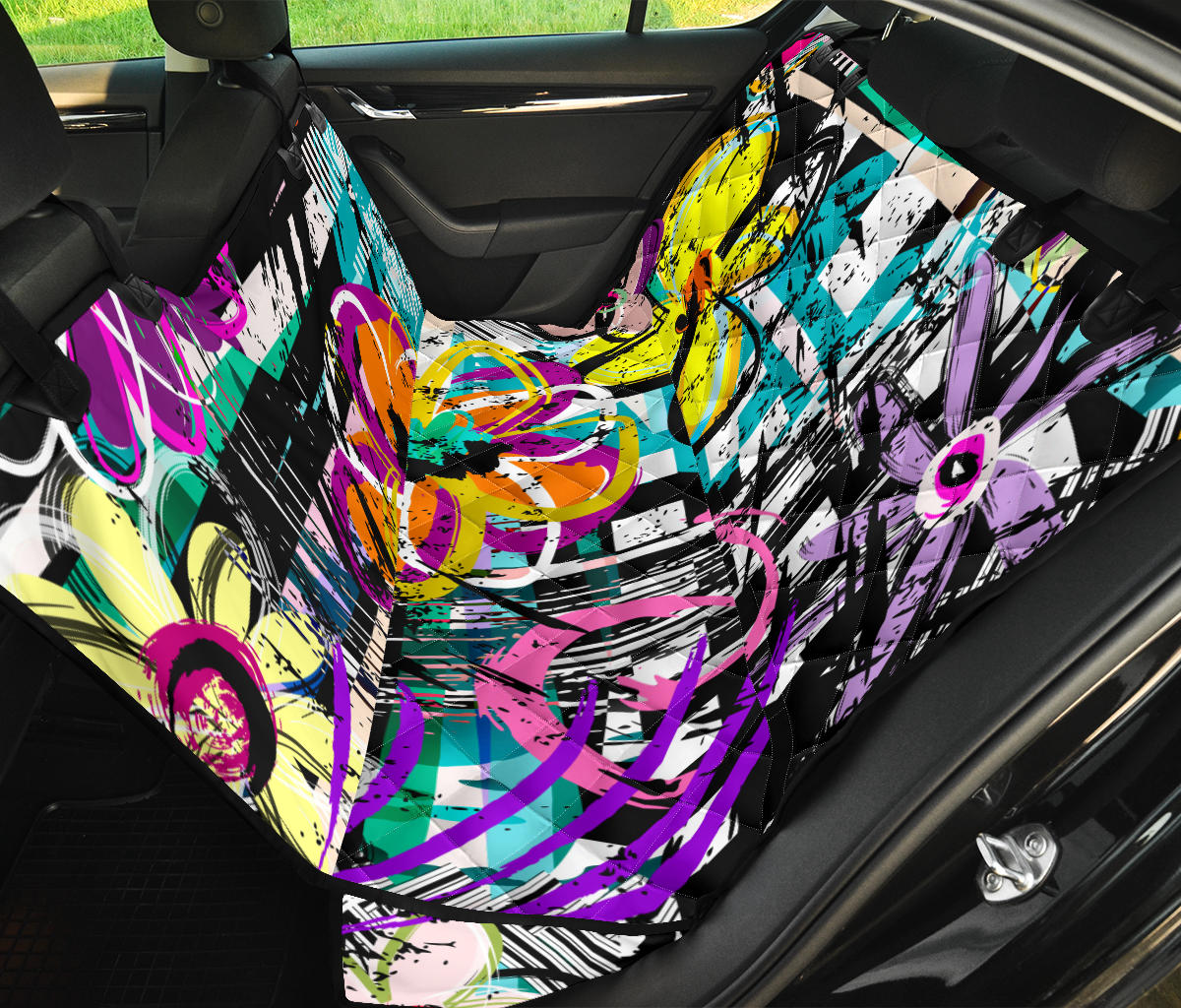 Colorful Floral Abstract Car Back Seat Pet Cover