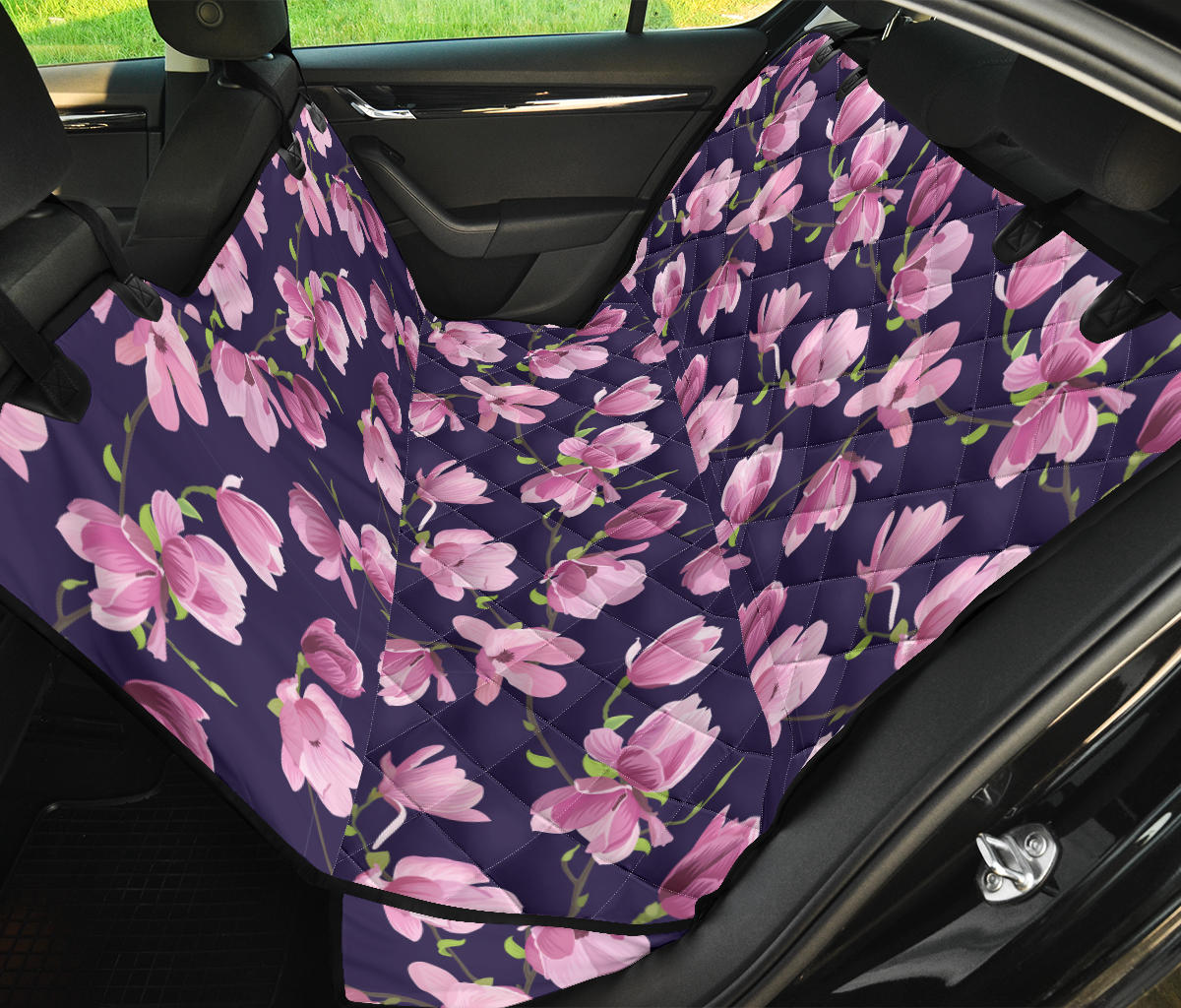 Purple Pink Flowers Car Back Seat Pet Cover
