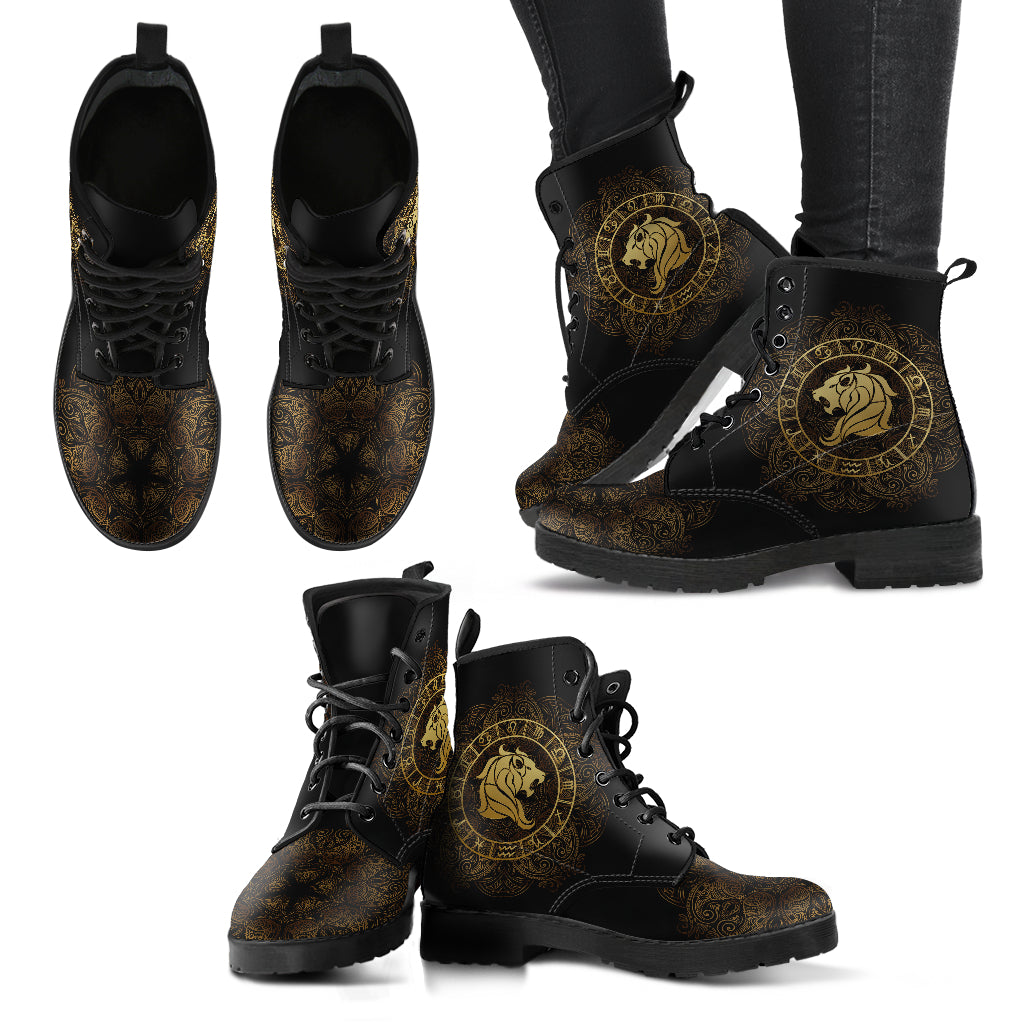 Gold Leo Zodiac Printed Boots