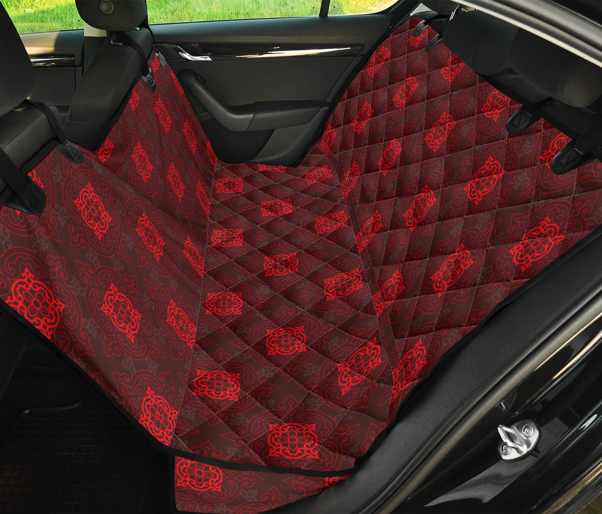 Red Oriental Car Back Seat Pet Cover