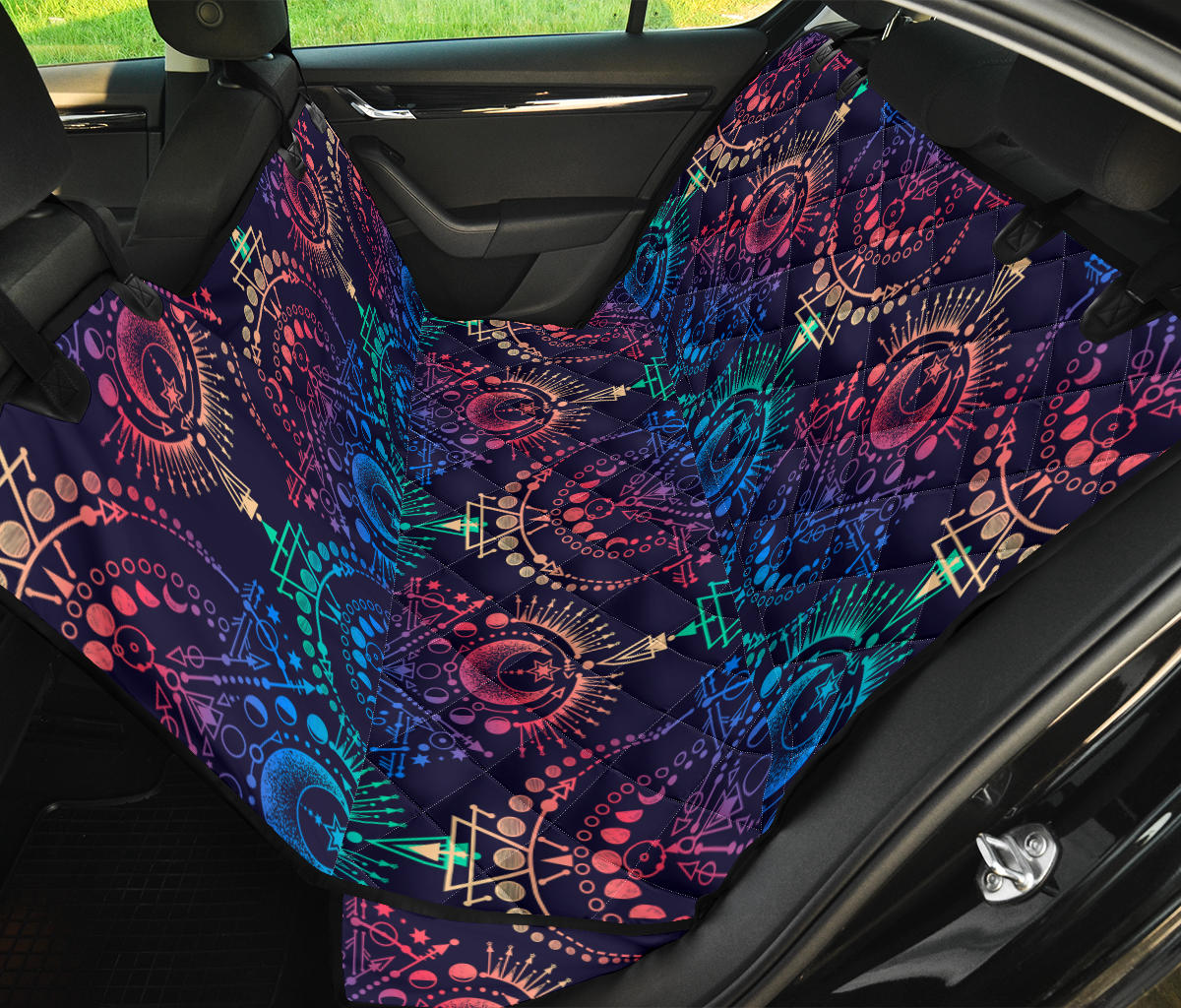 Colorful Spiritual Symbols Car Back Seat Pet Cover