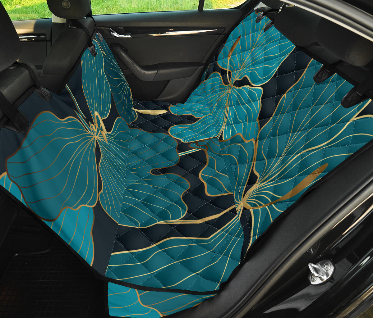 Green Flowers Car Back Seat Pet Cover