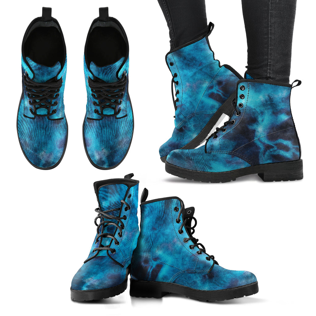 Bold Turquoise Womans Boots, Fashion Combat Boots, Vegan Leather Boots, Custom Shoes, Custom Boots, Cool Shoes