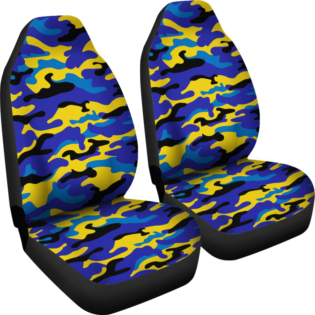 Yellow and Blue Camouflage Printed Car Seat Covers