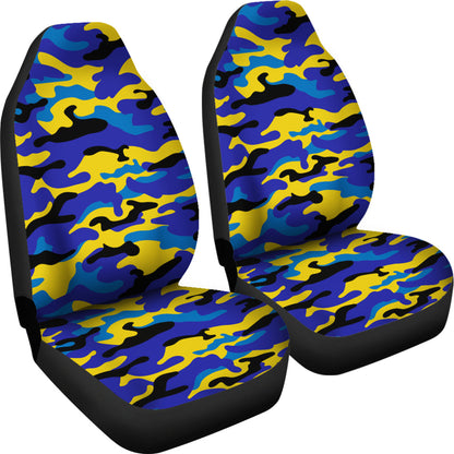 Yellow and Blue Camouflage Printed Car Seat Covers