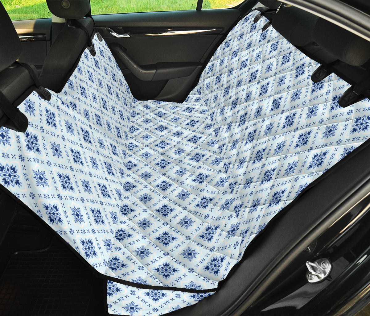 Blue Wallpaper Print Car Back Seat Pet Cover