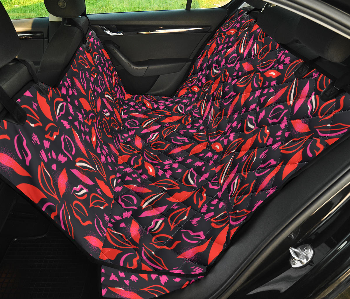 Red Floral Lips Car Back Seat Pet Cover