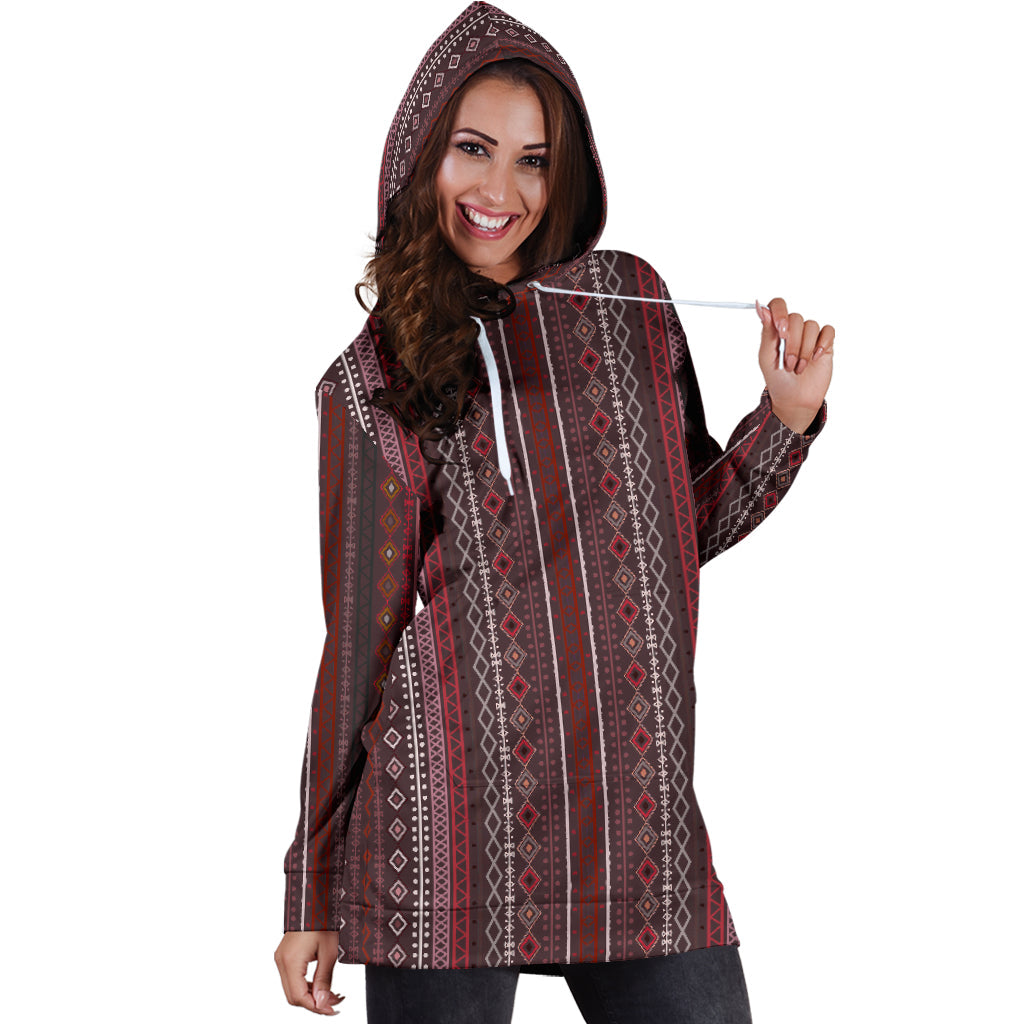 Red Boho Stripes Womens Hoodie Dress