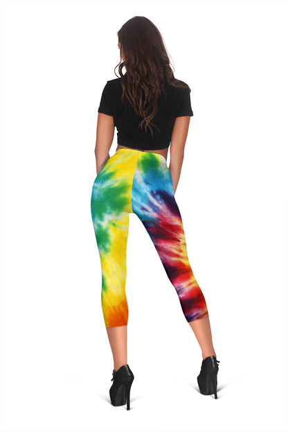 Colorful Tie Dye Abstract Capri Leggings