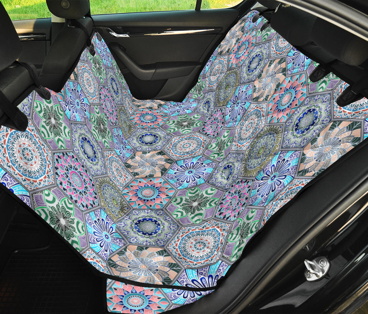 Mandalas Honeycomb Car Back Seat Pet Cover