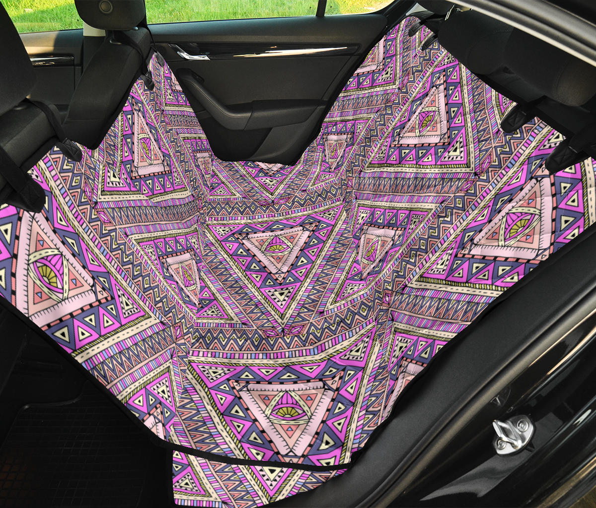Pink Persian Triangles Pattern Car Back Seat Pet Cover