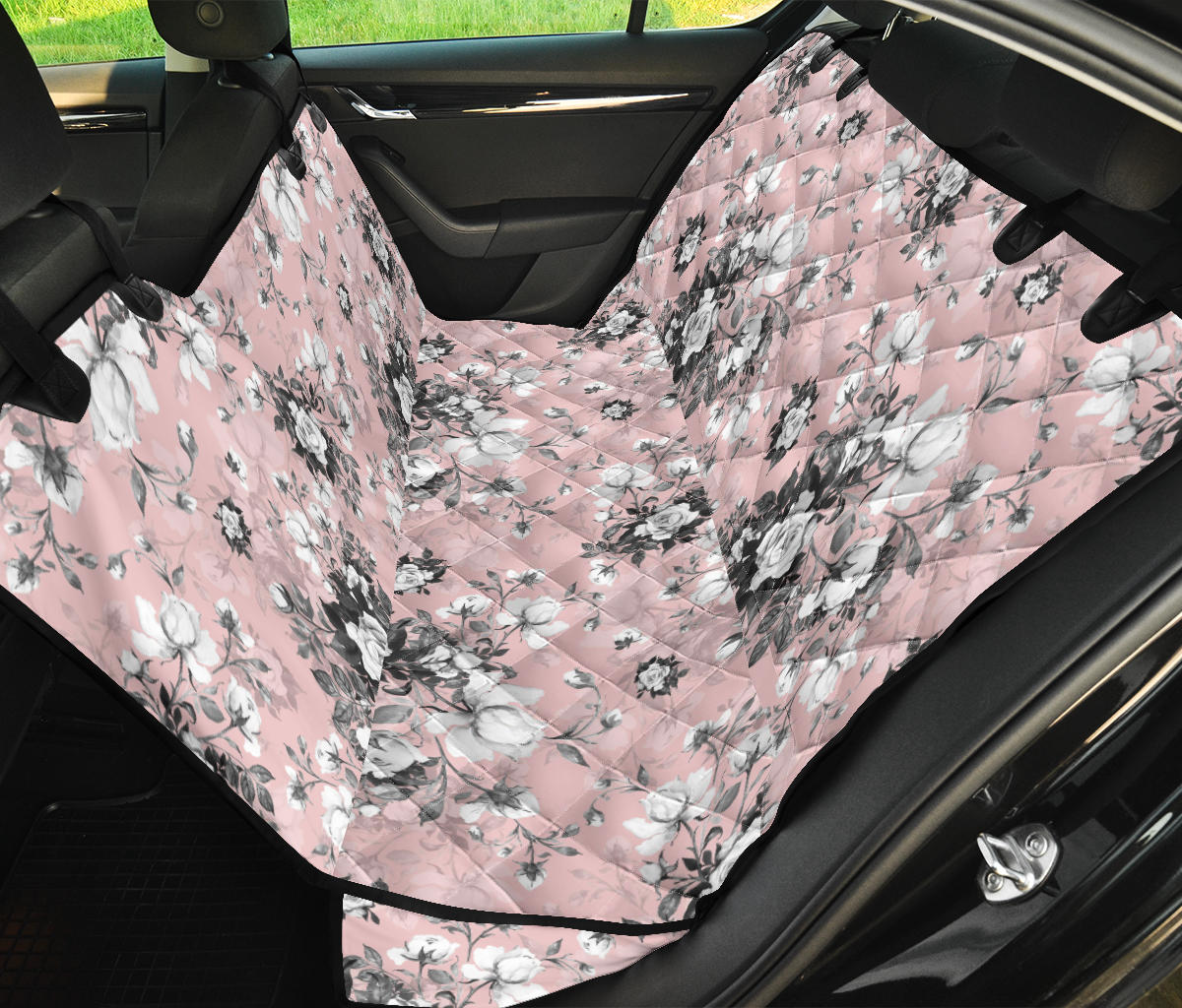 Pink Floral Car Back Seat Pet Cover