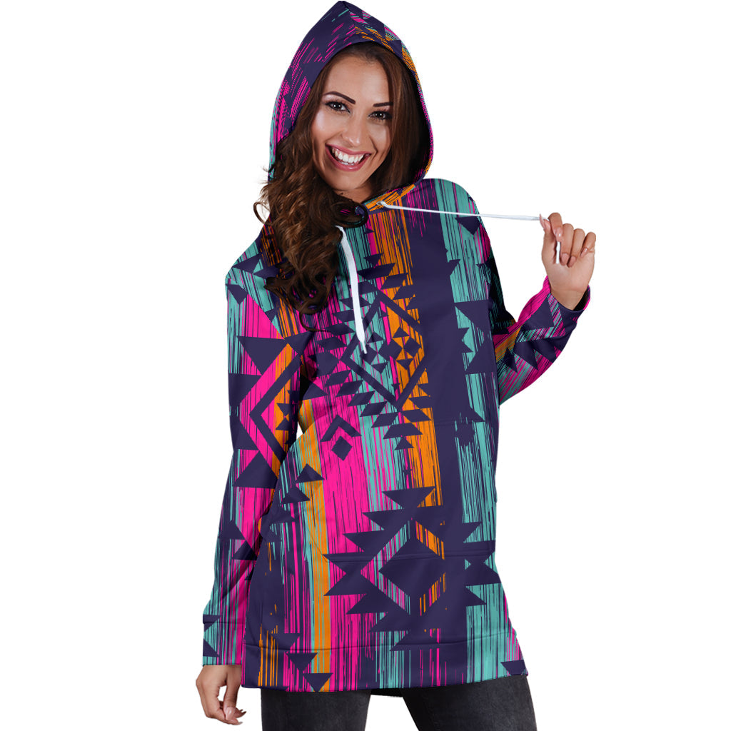 Colorful Boho Aztec Womens Hoodie Dress