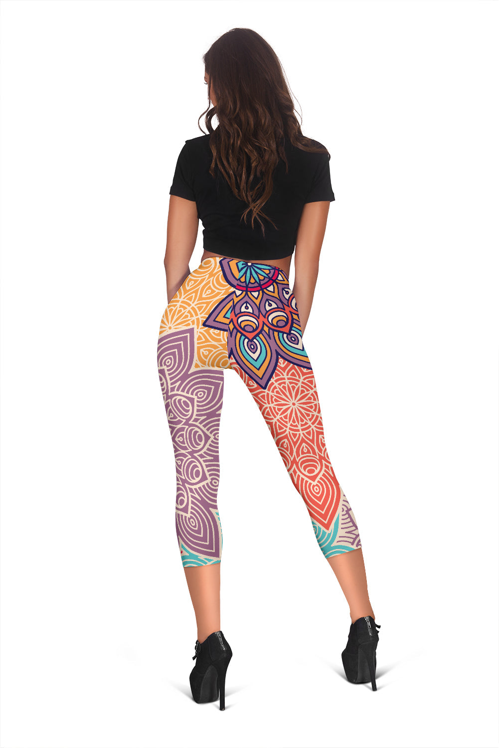 Colorful Floral Mandalas Capri Leggings