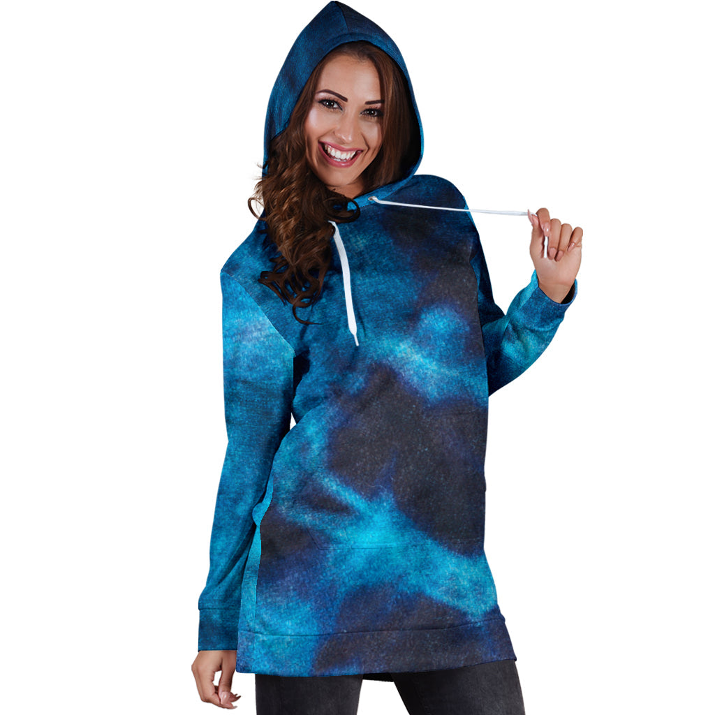 Blue Tie Dye Grunge Womens Hoodie Dress