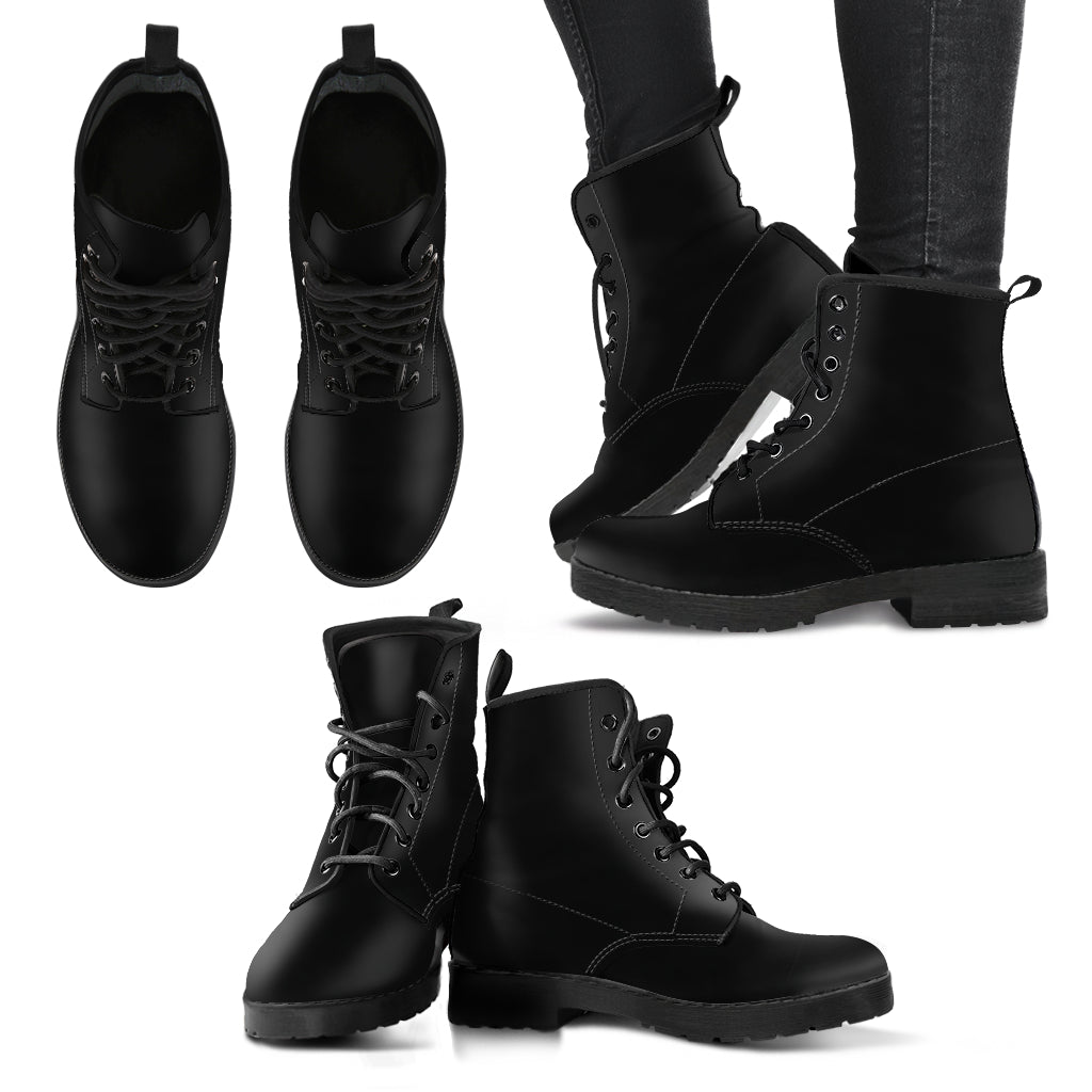 Custom All Black Boots, Printed Custom Shoes, Women's Boots, Vegan Leather Combat Boots, Classic Boot, Lace Up Boot , Casual Boots Women