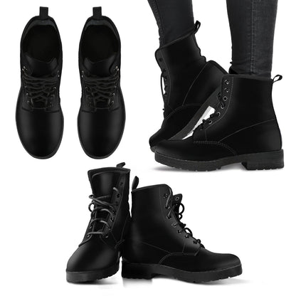 Custom All Black Boots, Printed Custom Shoes, Women's Boots, Vegan Leather Combat Boots, Classic Boot, Lace Up Boot , Casual Boots Women