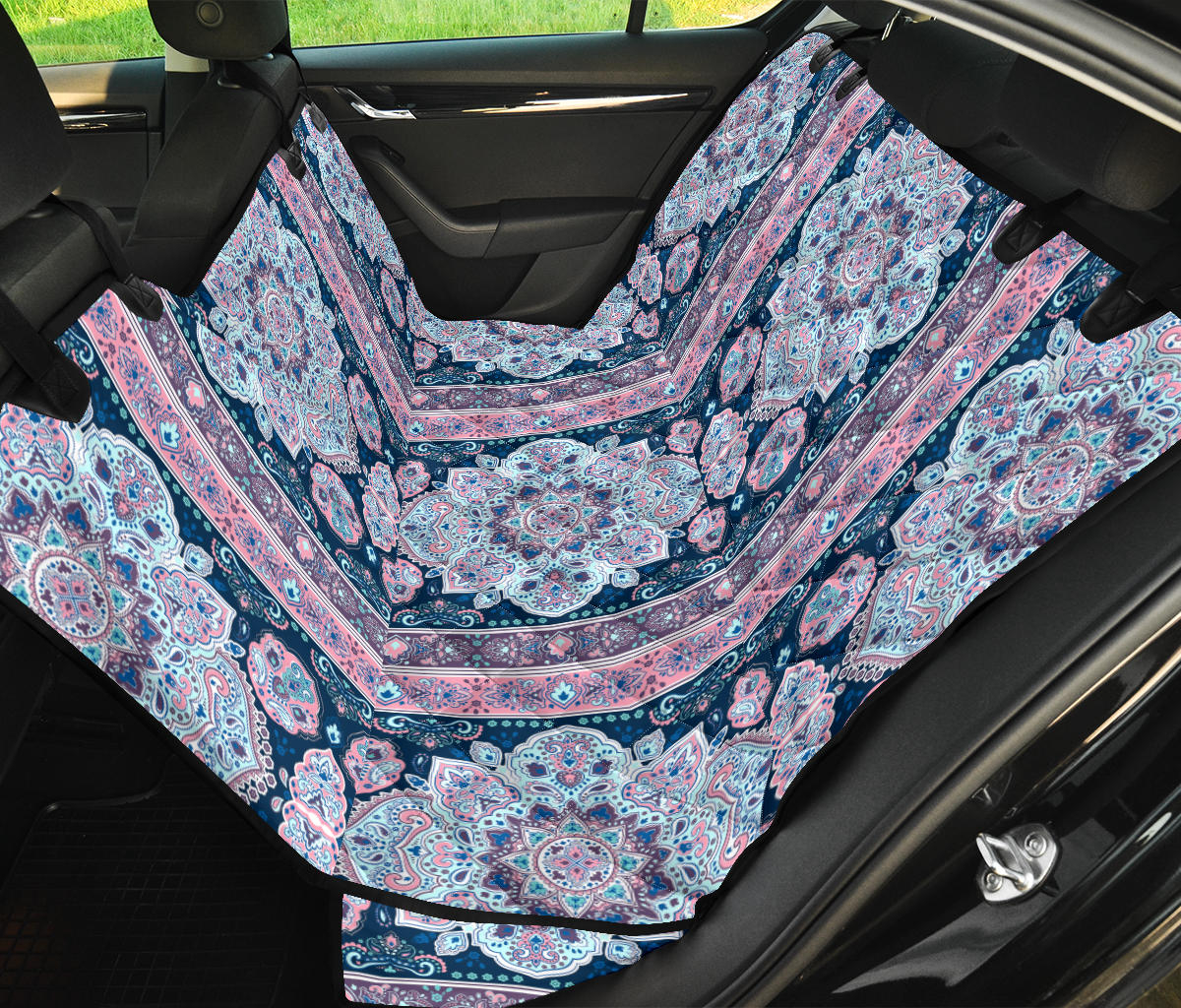 Pink Persian Print Car Back Seat Pet Cover