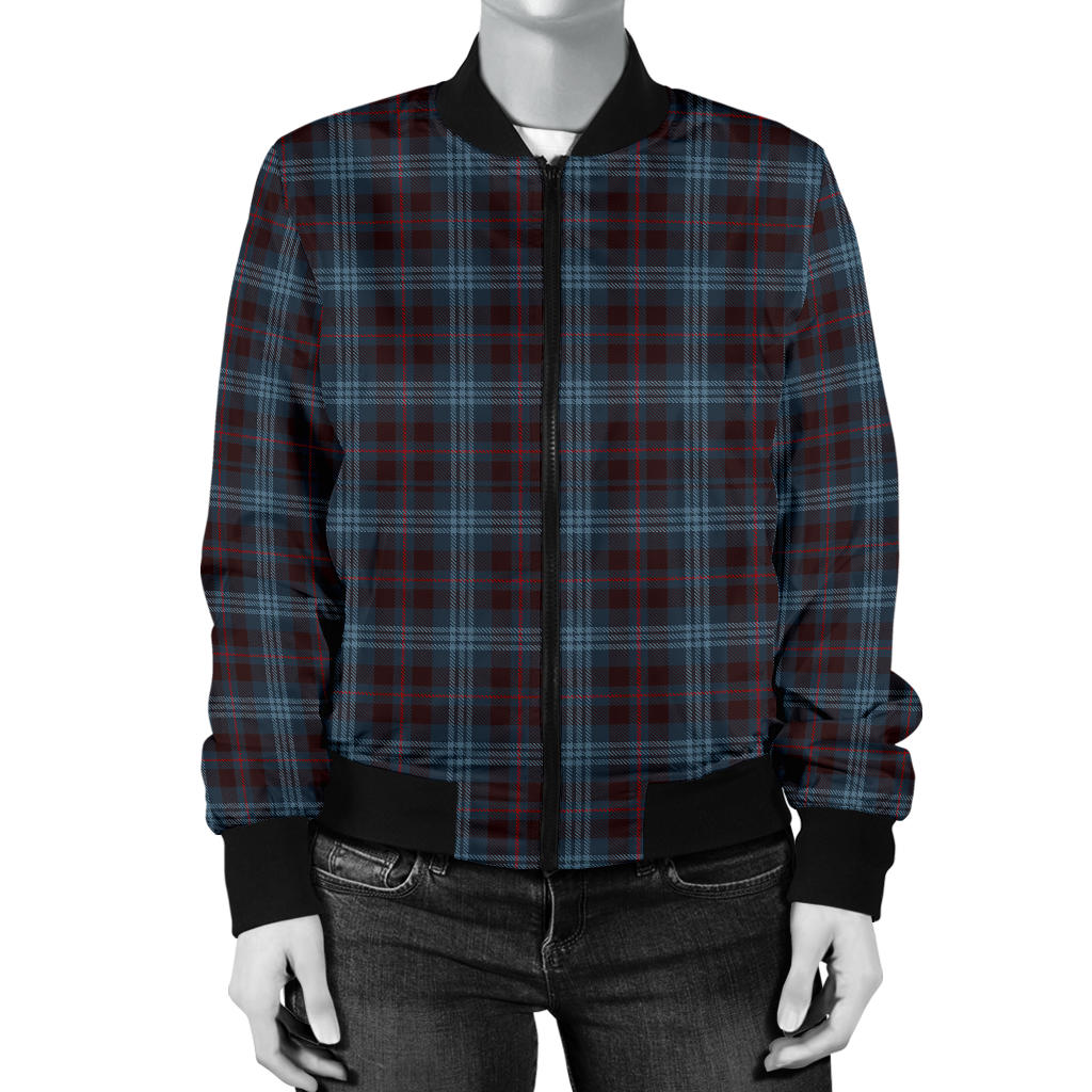 Womens Blue Plaid Bomber Jacket