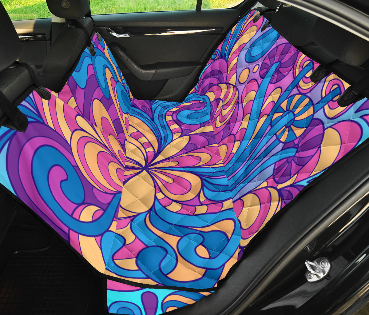Colorful Psychedelic Decor Car Back Seat Pet Cover