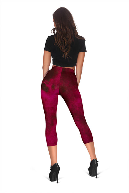 Red Tie Dye Grunge Capri Leggings