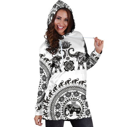 White Twin Elephants - Hoodie Dress