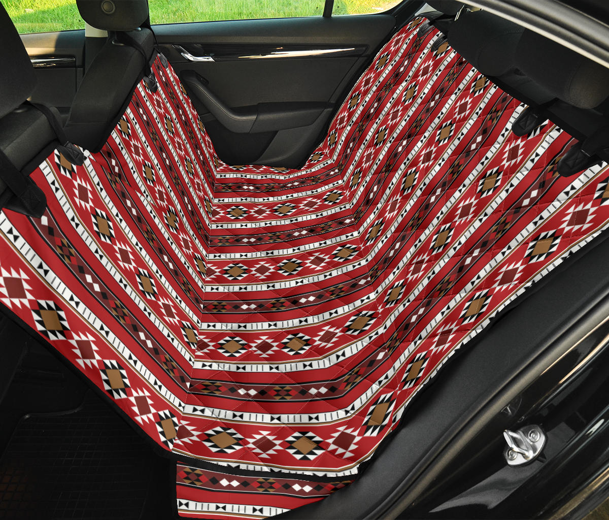 Red Ethnic Stripes Car Back Seat Pet Cover