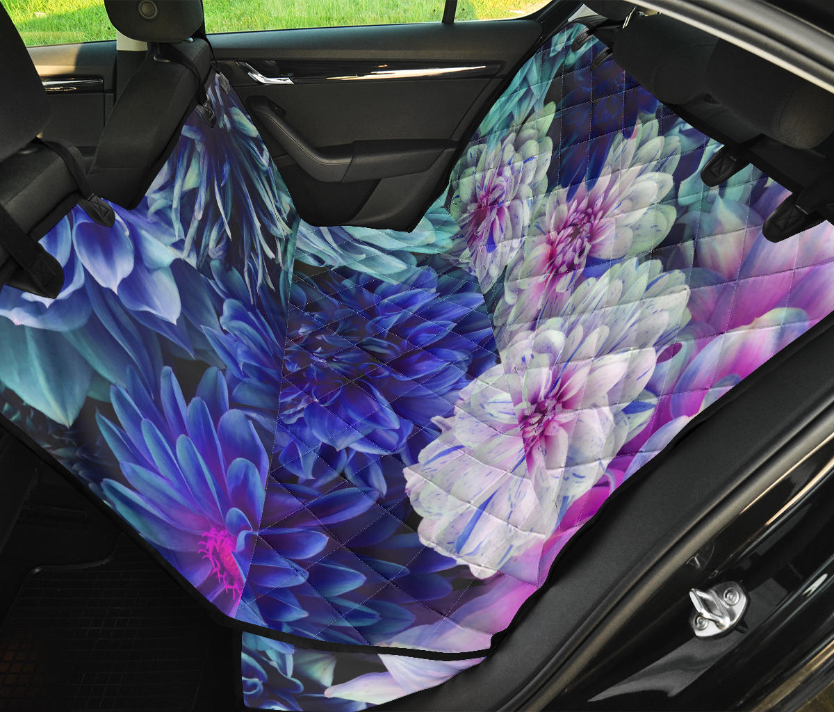 Blue Pink Floral Car Back Seat Pet Cover