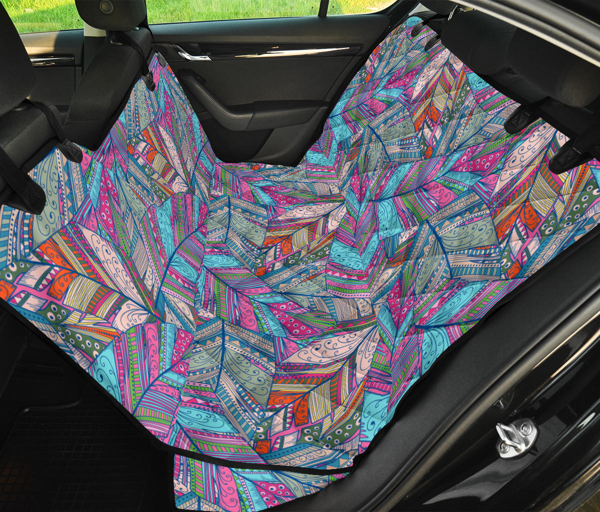 Colorful Feathers Car Back Seat Pet Cover
