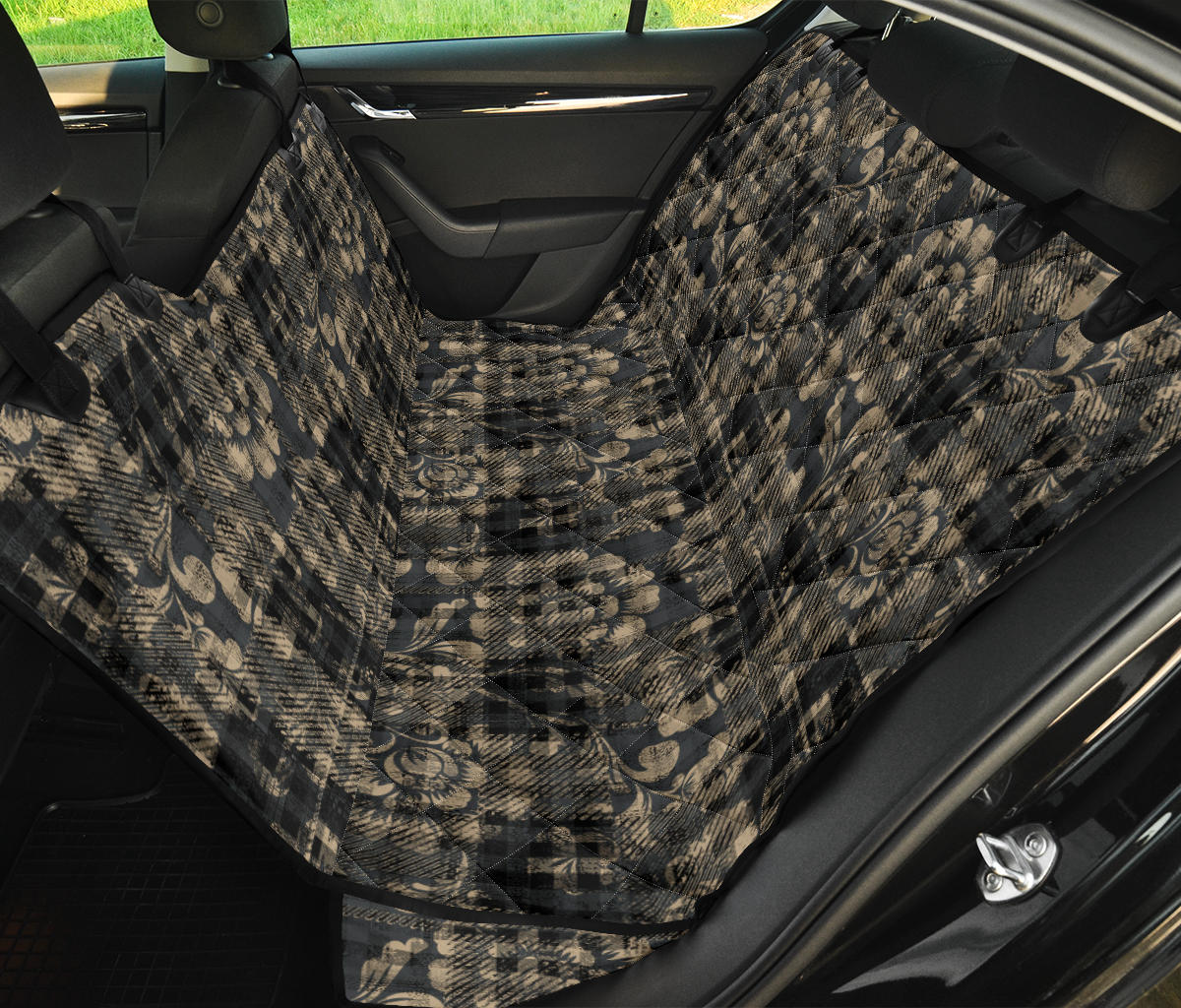 Vintage Floral-Plaid Car Back Seat Pet Cover