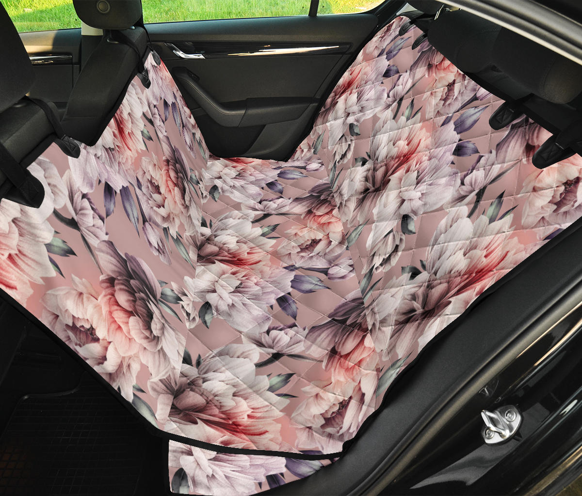 Pink Floral Car Back Seat Pet Cover