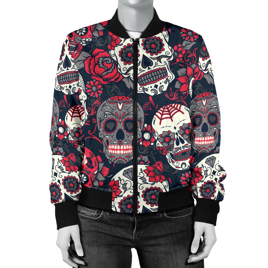 Womens Sugar Skulls & Roses Bomer Jacket