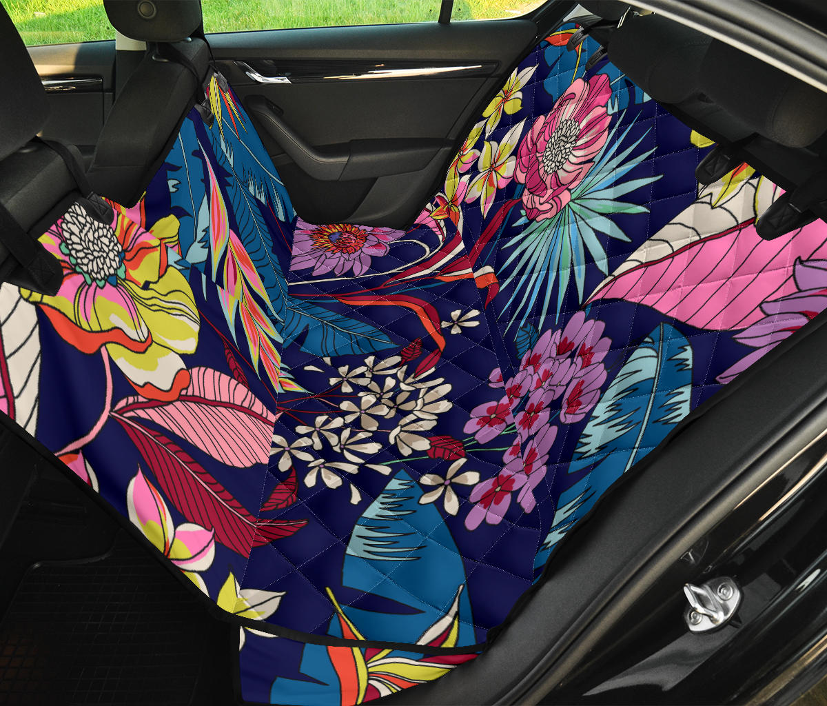 Colorful Flowers Car Back Seat Pet Cover