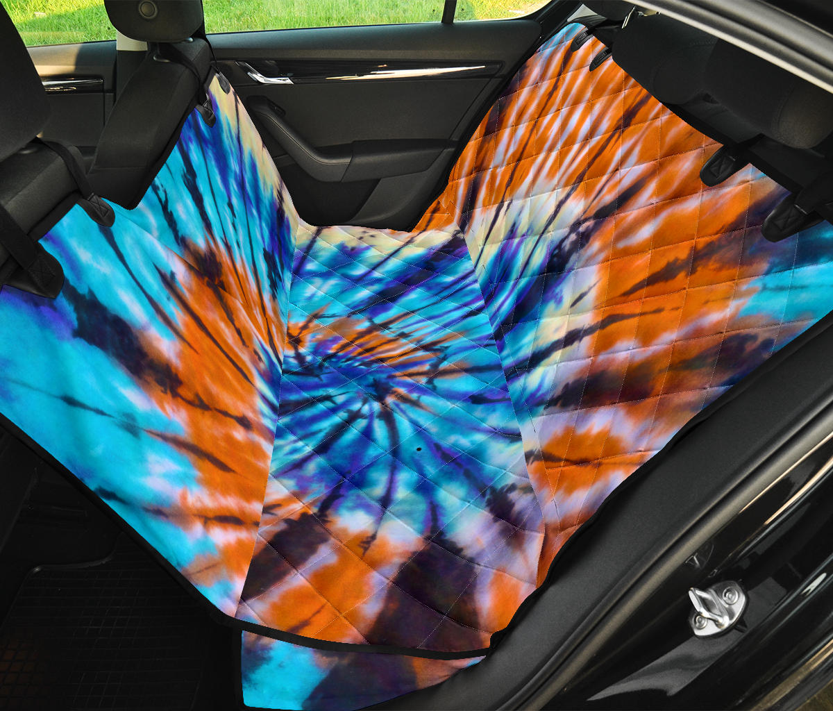 Orange & Blue Tie Dye Car Backseat Pet Cover