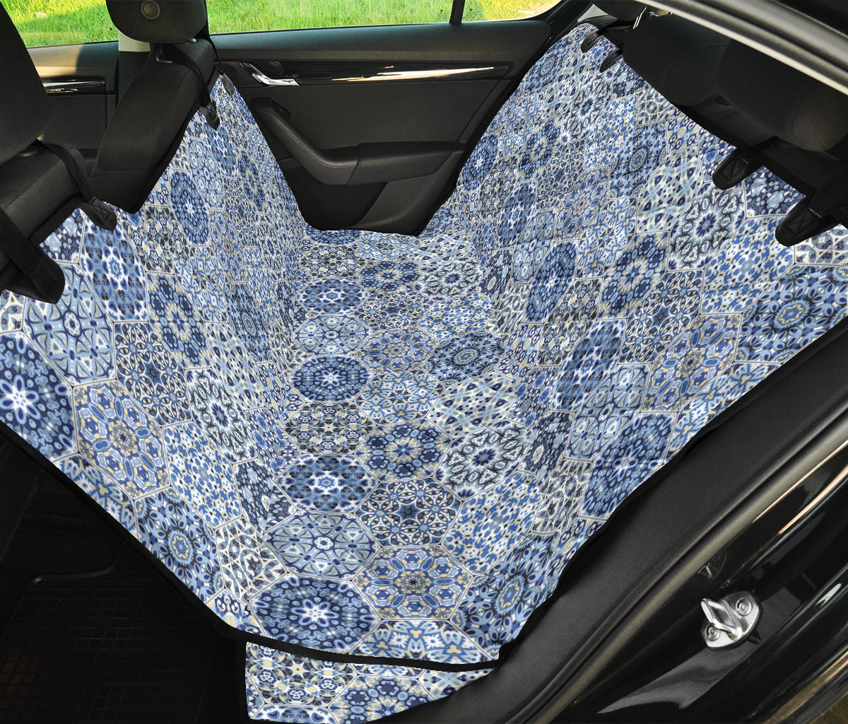 Blue Mandalas Honeycomb Car Back Seat Pet Cover