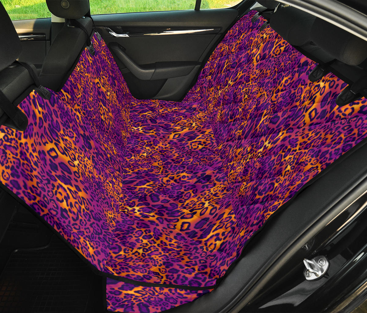 Purple Orange Leopard Print Car Back Seat Pet Cover