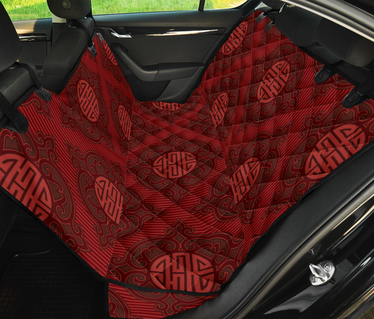 Red Oriental Car Back Seat Pet Cover