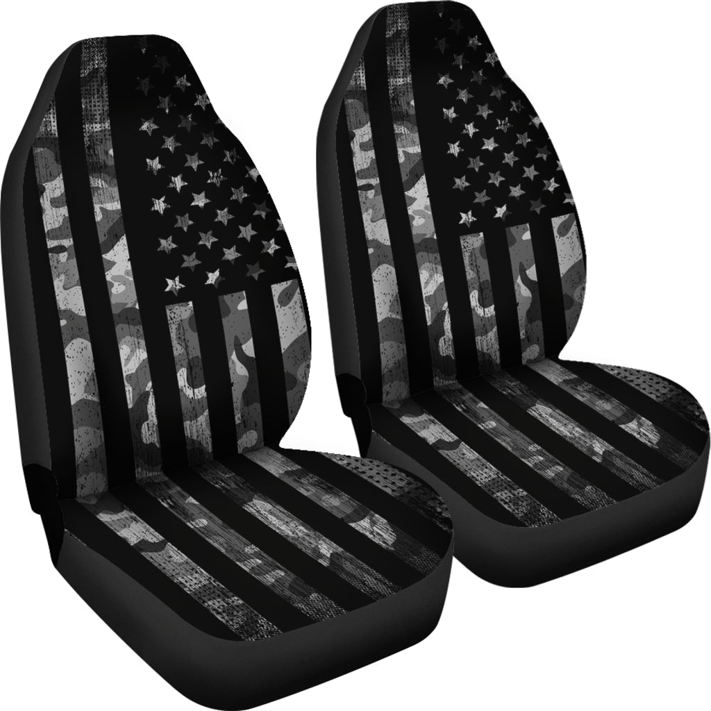 Grey Camouflage USA Flag Car Seat Covers