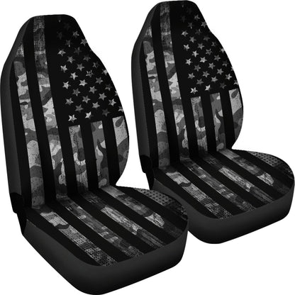 Grey Camouflage USA Flag Car Seat Covers