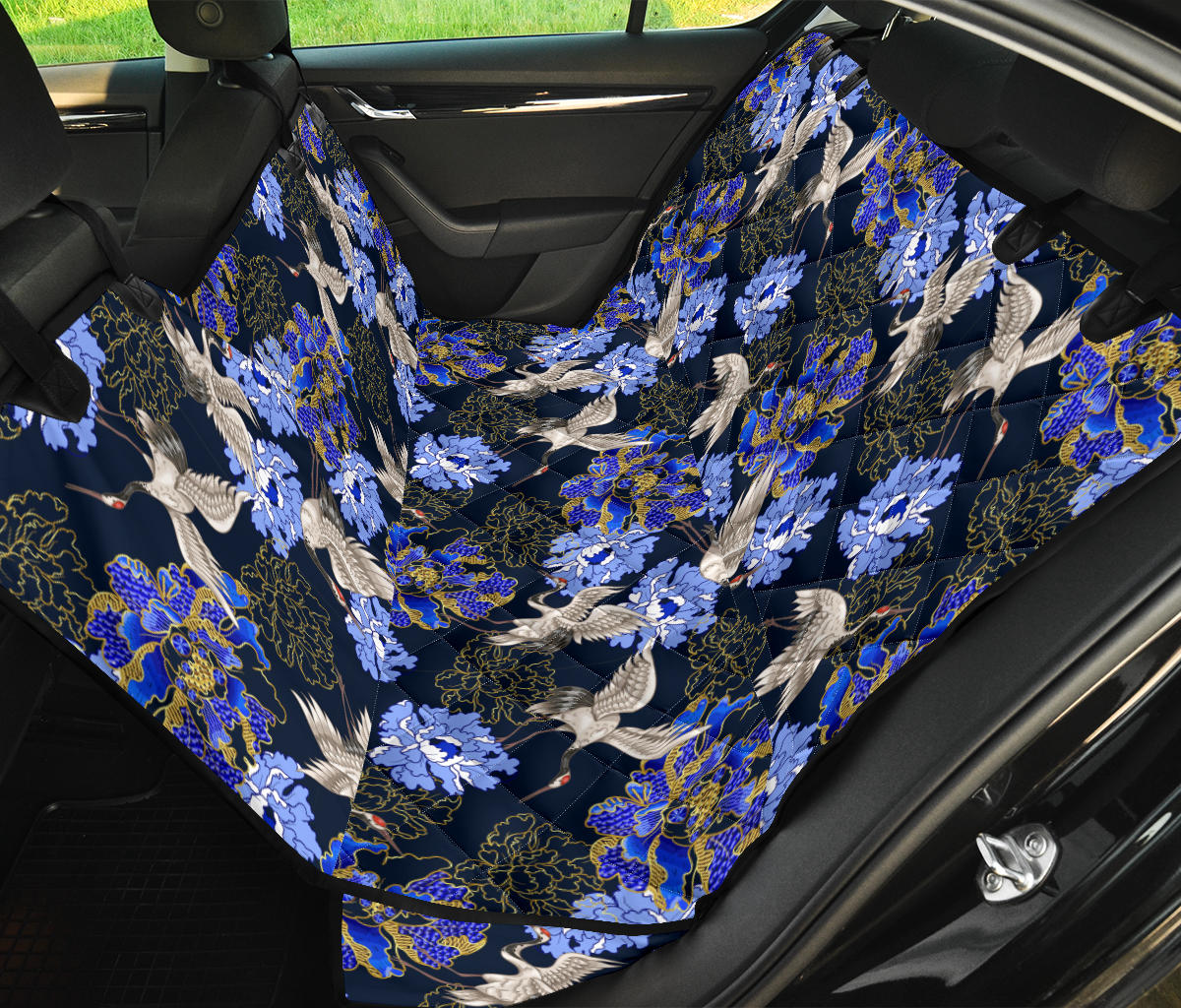 Blue Flowers Car Back Seat Pet Cover