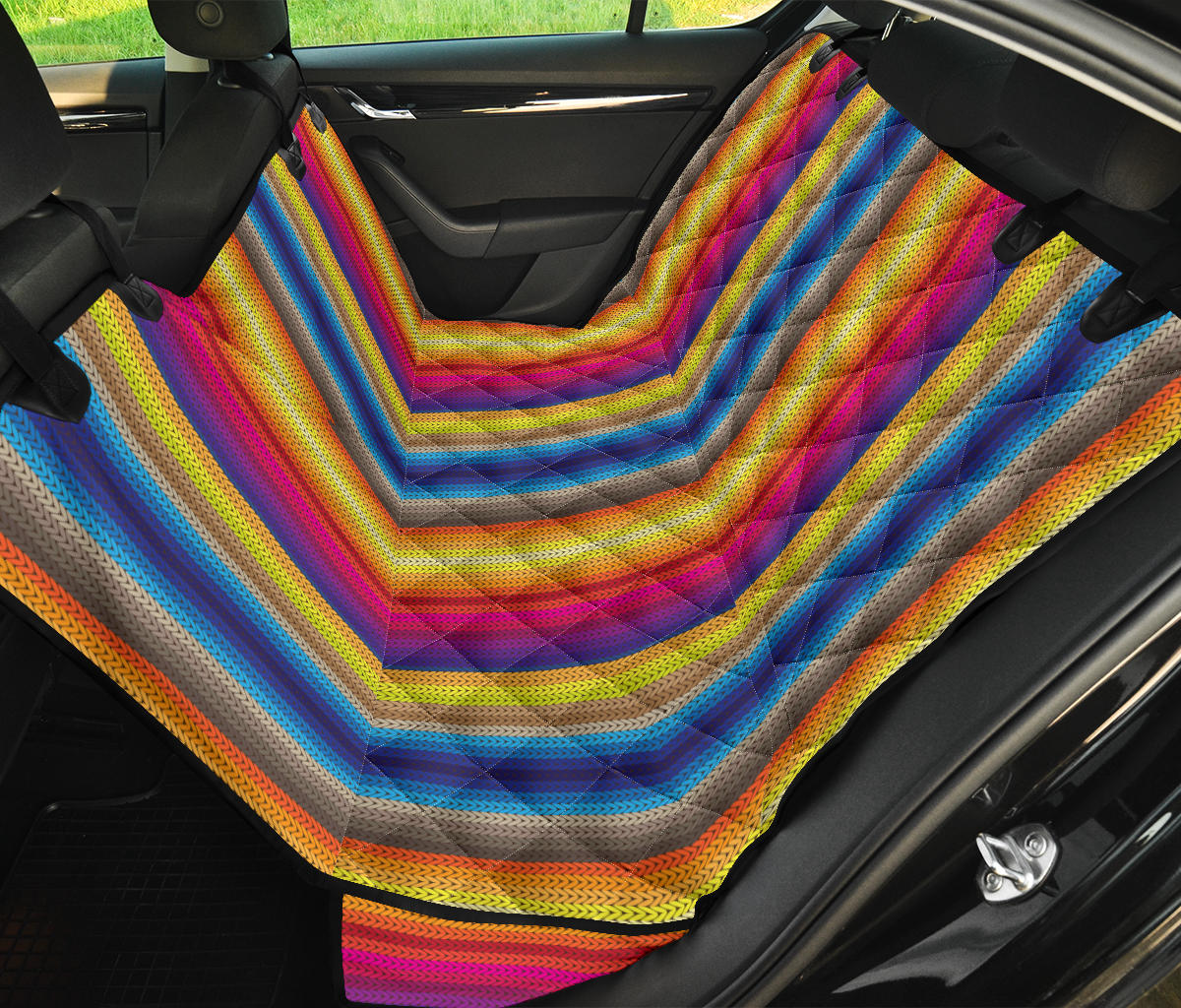 Rainbow Stripes Knit Print Car Back Seat Pet Cover