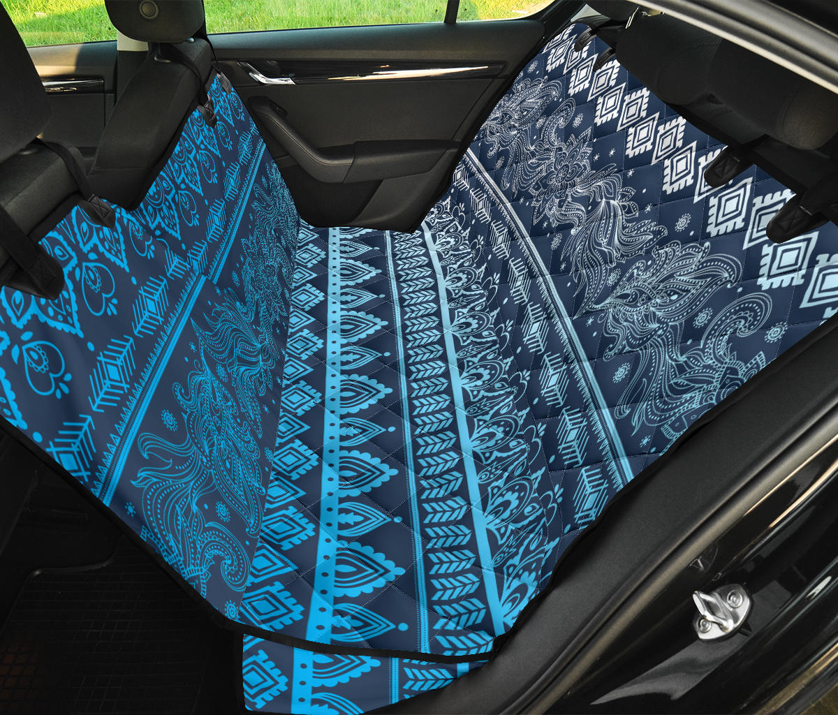 Blue Boho Chic Bohemian Car Back Seat Pet Cover