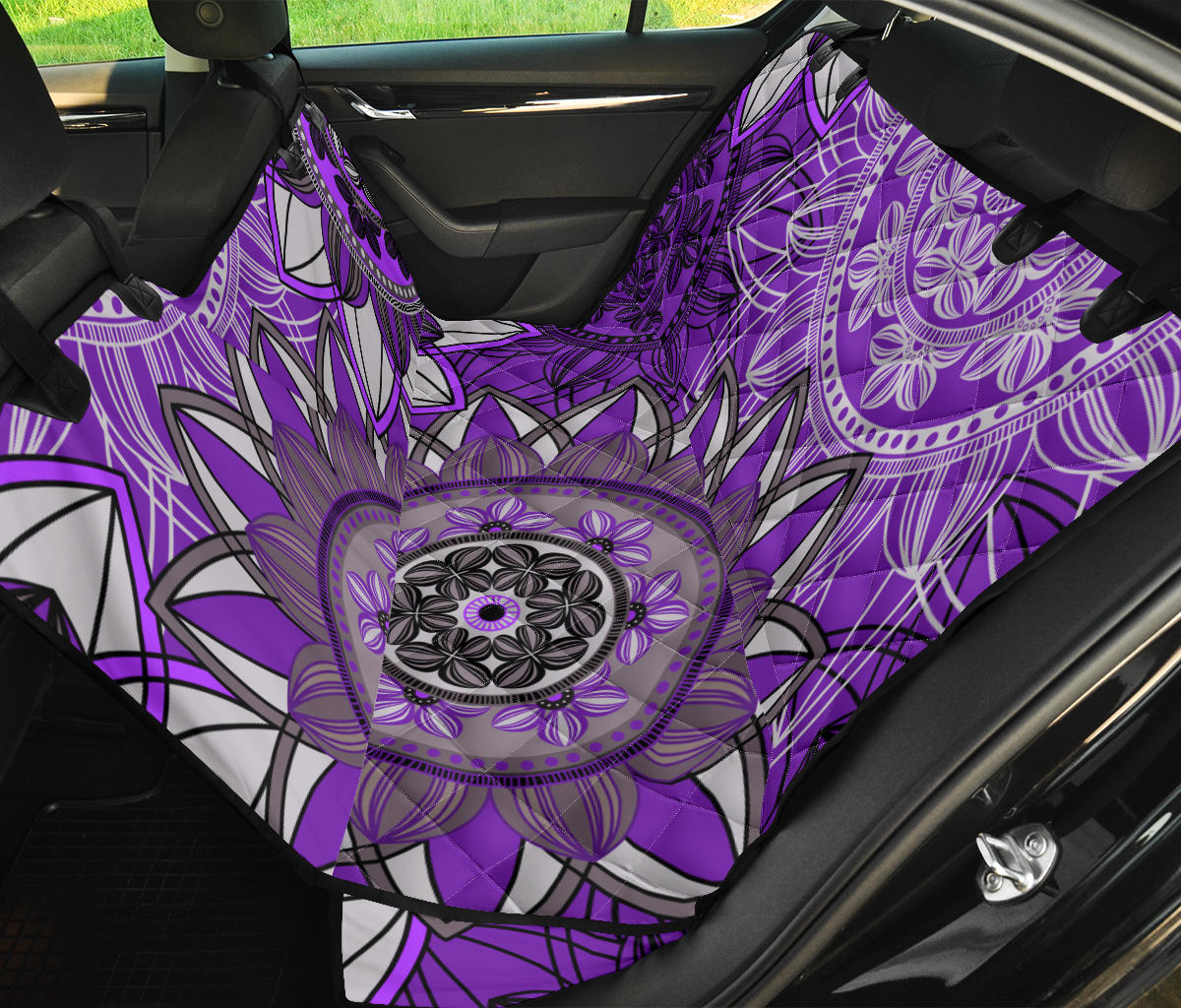 Purple Floral Mandalas Car Back Seat Pet Cover