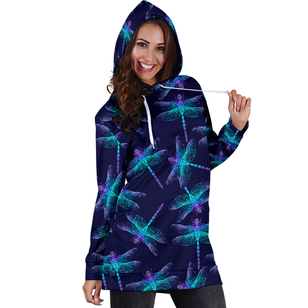 Purple Navy Dragonflies Womens Hoodie Dress