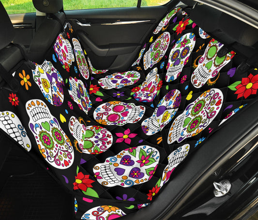 Colorful Sugar Skulls Car Back Seat Pet Cover