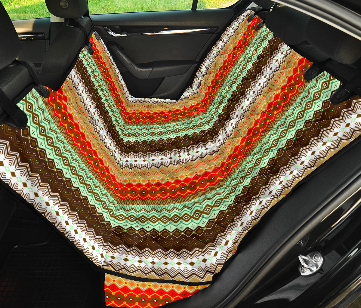 Brown Orange Ethnic Stripes Car Back Seat Pet Cover