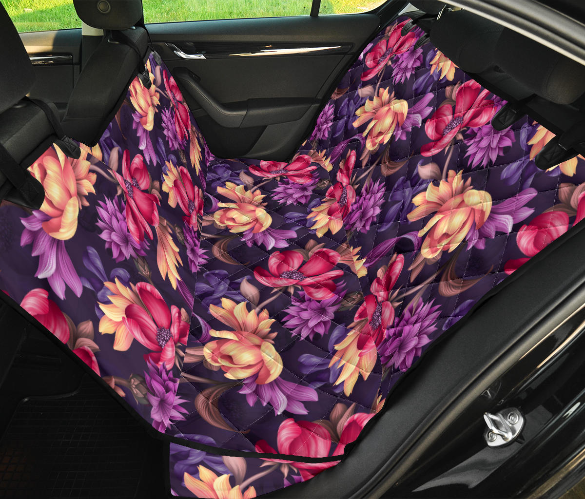 Colorful Flowers Car Back Seat Pet Cover